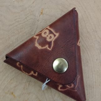 Samosa Triangular Coin Purse Owls Brown by Evancliffe Leathercraft